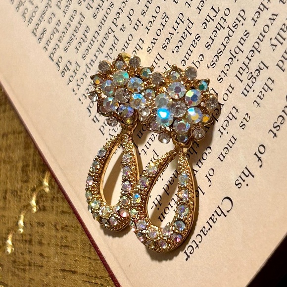 NORDSTROM 70’s Style Sparkly Gold Tone With Rhinestones Dangle Drop Earrings NEW - Picture 10 of 12
